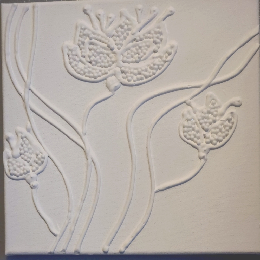 10 x 10 white sculpted canvas painting